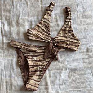 Monday Swimwear Tiger Print Bikini Bottom & Top | Size Small